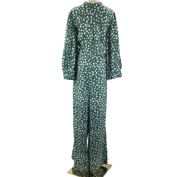 TIMELESS LONDON US 14 1X plus Green Polka Dot Long Sleeve Wide Leg Jumpsuit B69 - Picture 2 of 10